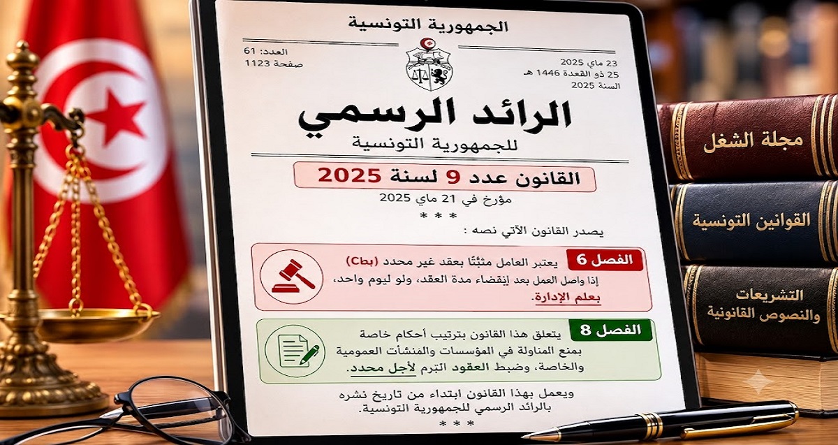 القانون عدد 9 لسنة 2025 بالرائد الرسمي: تنظيم عقود الشغل ومنع المناولة في تونس